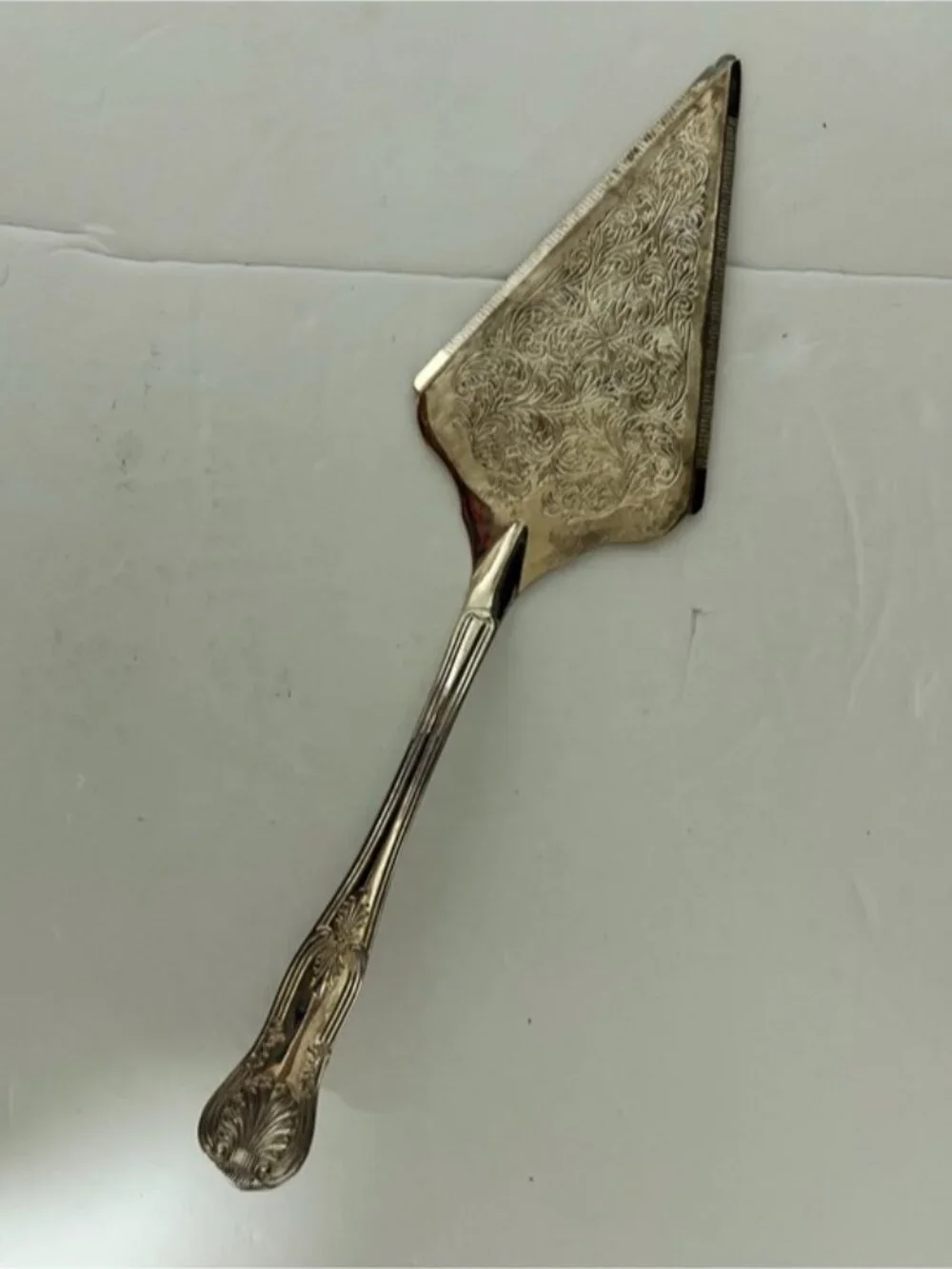 Vintage Style Cake Server Silver Tone Engraved Dessert Server w/ Box